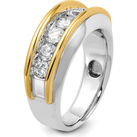 14K Two-Tone Gold Men's Polished Band Ring with 7 Stone Settings - Ideal for Custom Diamond or Gemstone Inlays by IBGoodman