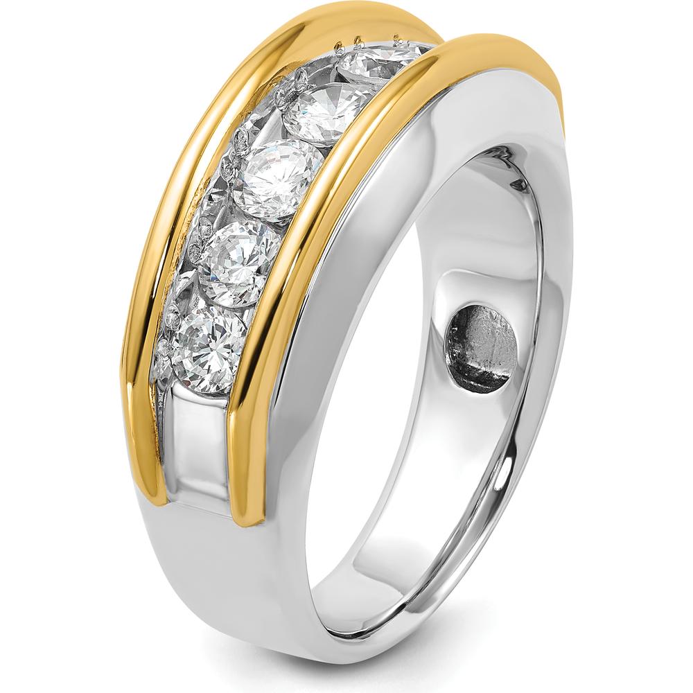 14K Two-Tone Gold Men's Polished Band Ring with 7 Stone Settings - Ideal for Custom Diamond or Gemstone Inlays by IBGoodman