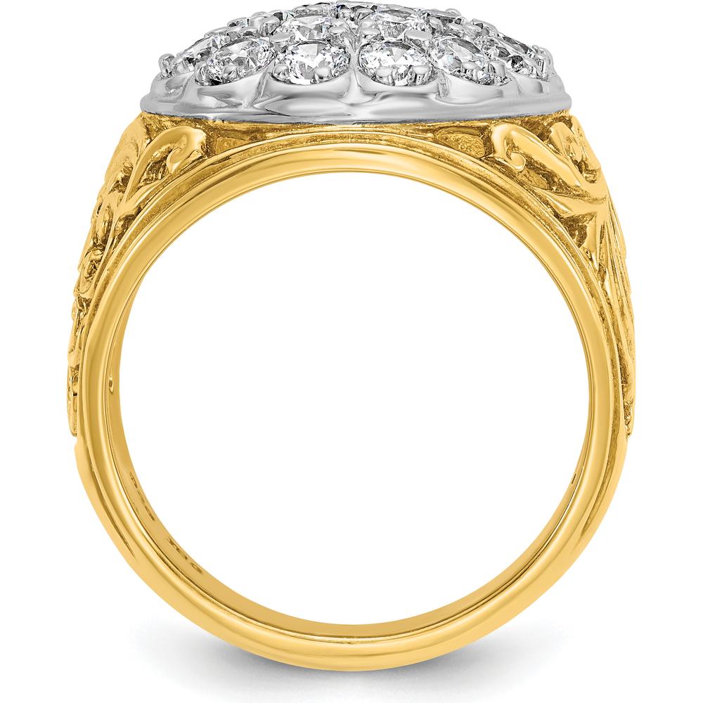 14K Two-Tone Gold Men's Polished Filigree Diamond Cluster Ring - 2 Carat Total Diamond Weight