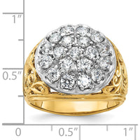 14K Two-Tone Gold Men's Polished Filigree Diamond Cluster Ring - 2 Carat Total Diamond Weight