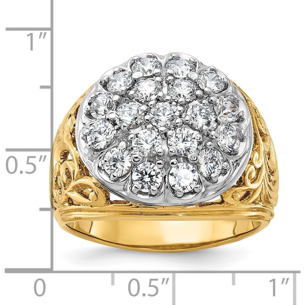 14K Two-Tone Gold Men's Polished Filigree Diamond Cluster Ring - 2 Carat Total Diamond Weight