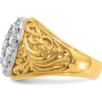 14K Two-Tone Gold Men's Polished Filigree Diamond Cluster Ring - 2 Carat Total Diamond Weight