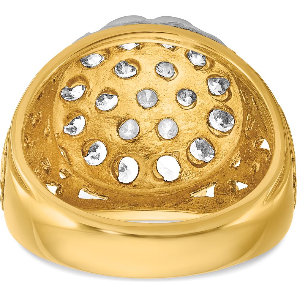 14K Two-Tone Gold Men's Polished Filigree Diamond Cluster Ring - 2 Carat Total Diamond Weight