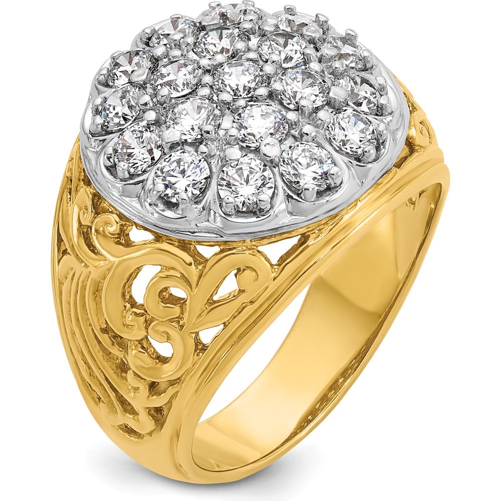14K Two-Tone Gold Men's Polished Filigree Diamond Cluster Ring - 2 Carat Total Diamond Weight