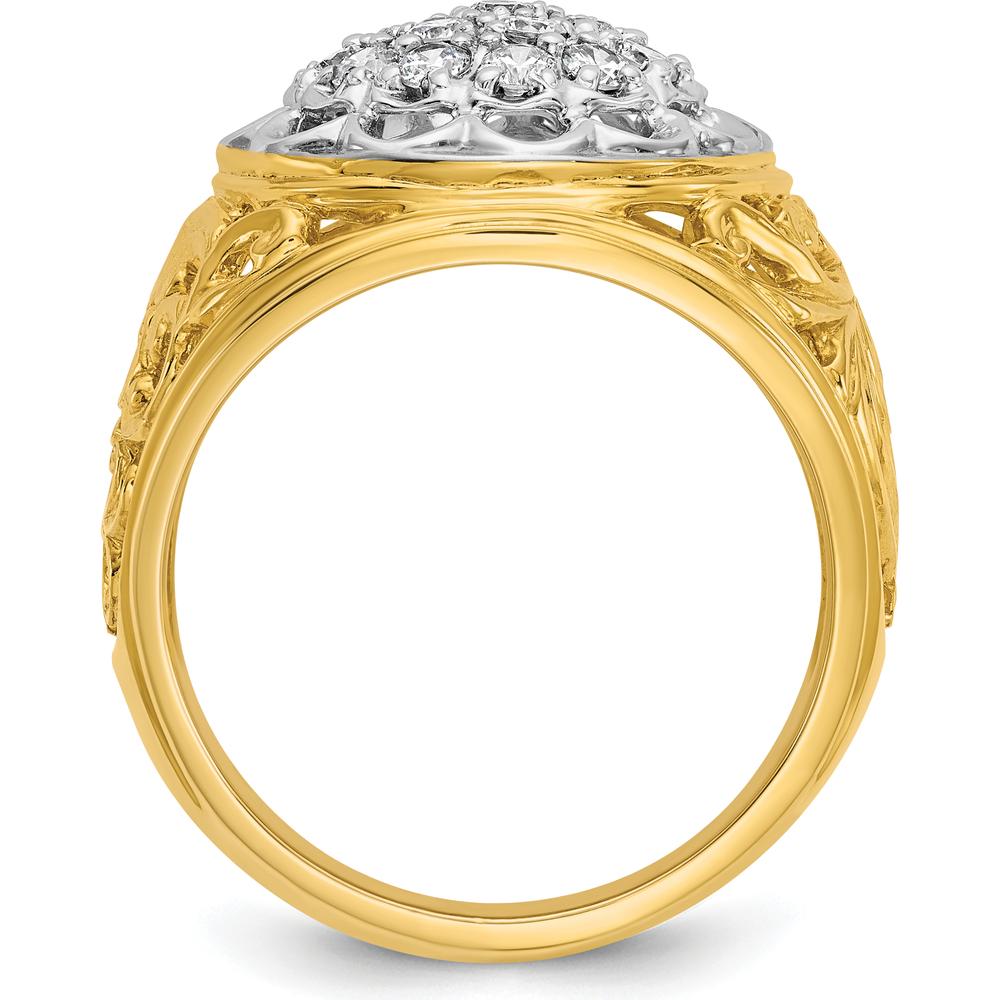 14K Two-Tone Gold Men's Polished Filigree Round Diamond Cluster Ring - 1.50 Carat Total Diamond Weight