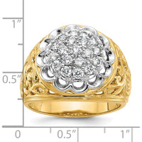 14K Two-Tone Gold Men's Polished Filigree Round Diamond Cluster Ring - 1.50 Carat Total Diamond Weight