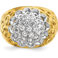 14K Two-Tone Gold Men's Polished Filigree Round Diamond Cluster Ring - 1.50 Carat Total Diamond Weight