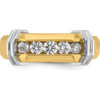 14K Two-Tone Gold Men's Polished Grooved 5-Stone Ring Mounting by IBGoodman