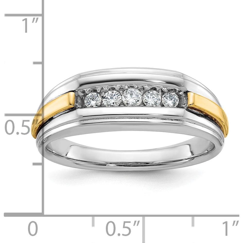 14K Two-Tone Gold Men's Polished Grooved 5-Stone Ring Mounting by IBGoodman