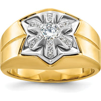 14K Two-Tone Gold Men's Polished Grooved Band with Diamond Star - 3/8 Carats AA Quality Diamond Weight by IBGoodman