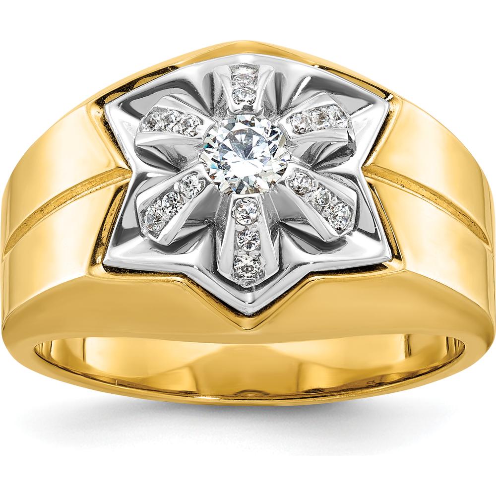 14K Two-Tone Gold Men's Polished Grooved Band with Diamond Star - 3/8 Carats AA Quality Diamond Weight by IBGoodman