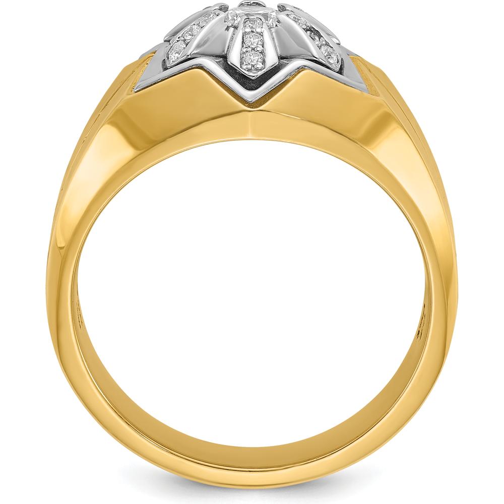 14K Two-Tone Gold Men's Polished Grooved Band with Diamond Star - 3/8 Carats AA Quality Diamond Weight by IBGoodman