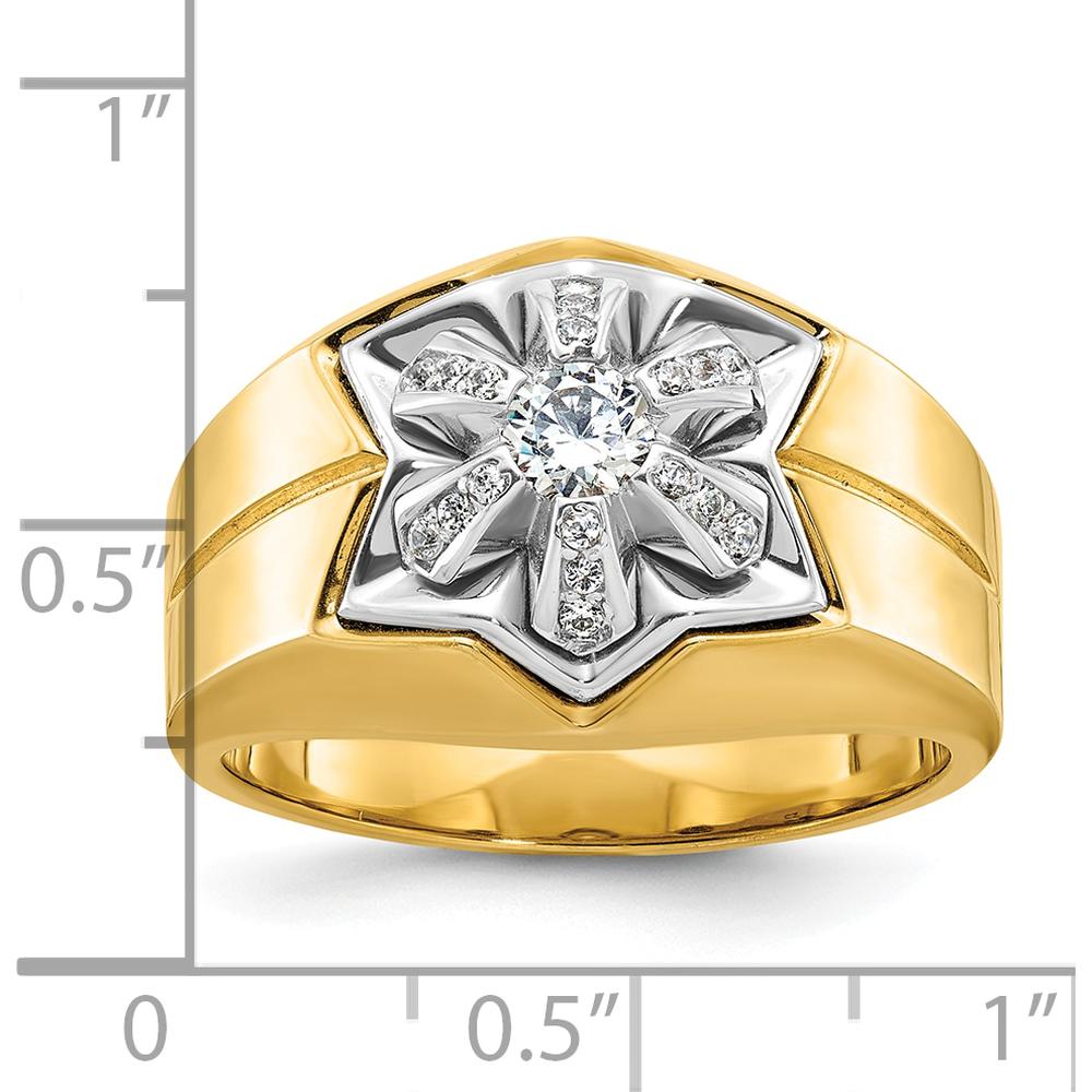 14K Two-Tone Gold Men's Polished Grooved Band with Diamond Star - 3/8 Carats AA Quality Diamond Weight by IBGoodman