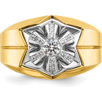 14K Two-Tone Gold Men's Polished Grooved Band with Diamond Star - 3/8 Carats AA Quality Diamond Weight by IBGoodman