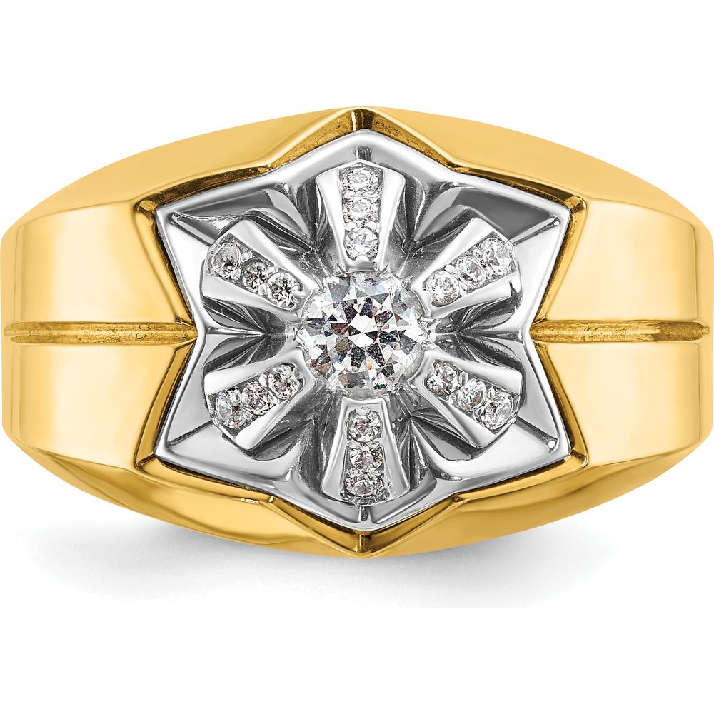 14K Two-Tone Gold Men's Polished Grooved Band with Diamond Star - 3/8 Carats AA Quality Diamond Weight by IBGoodman