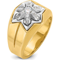 14K Two-Tone Gold Men's Polished Grooved Band with Diamond Star - 3/8 Carats AA Quality Diamond Weight by IBGoodman