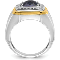 14K Two-Tone Gold Men's Polished Lab Created Sapphire and Diamond Ring - 0.33 Carats Total Diamond Weight by IBGoodman