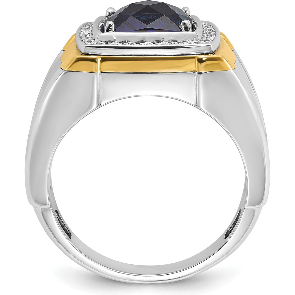 14K Two-Tone Gold Men's Polished Lab Created Sapphire and Diamond Ring - 0.33 Carats Total Diamond Weight by IBGoodman
