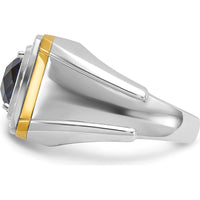14K Two-Tone Gold Men's Polished Lab Created Sapphire and Diamond Ring - 0.33 Carats Total Diamond Weight by IBGoodman