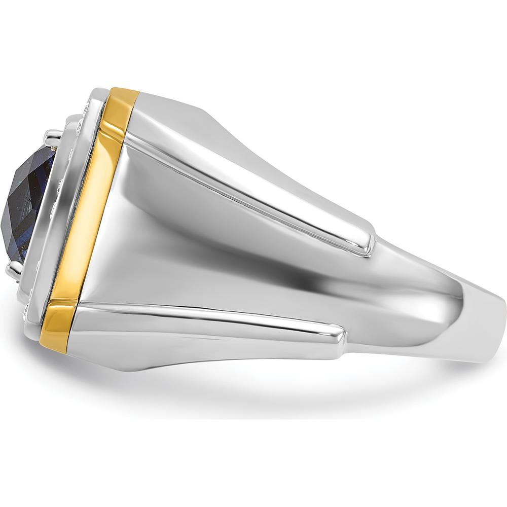 14K Two-Tone Gold Men's Polished Lab Created Sapphire and Diamond Ring - 0.33 Carats Total Diamond Weight by IBGoodman