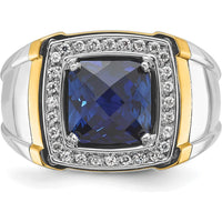 14K Two-Tone Gold Men's Polished Lab Created Sapphire and Diamond Ring - 0.33 Carats Total Diamond Weight by IBGoodman