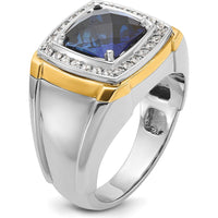 14K Two-Tone Gold Men's Polished Lab Created Sapphire and Diamond Ring - 0.33 Carats Total Diamond Weight by IBGoodman
