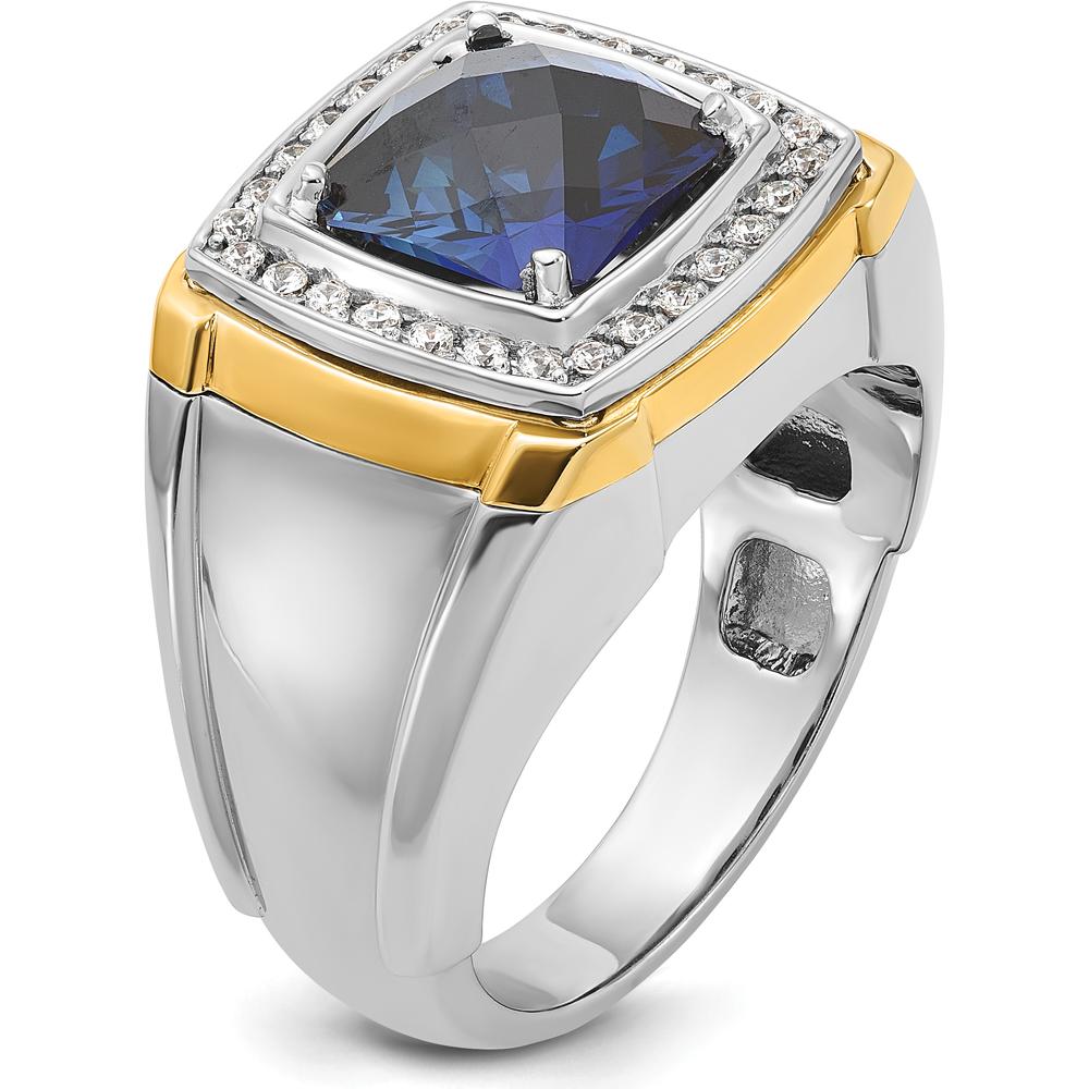 14K Two-Tone Gold Men's Polished Lab Created Sapphire and Diamond Ring - 0.33 Carats Total Diamond Weight by IBGoodman