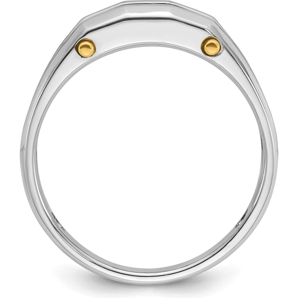 14K Two-Tone Gold Men's Polished Satin and Cut-Out 5-Stone Diamond Ring - 1/4 Carats Total Diamond Weight by IBGoodman