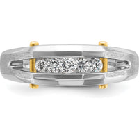 14K Two-Tone Gold Men's Polished Satin and Cut-Out 5-Stone Diamond Ring - 1/4 Carats Total Diamond Weight by IBGoodman