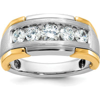 14K Two-Tone Gold Men's Polished Satin and Grooved 5-Stone Ring Mounting by IBGoodman