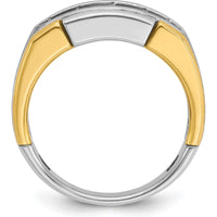 14K Two-Tone Gold Men's Polished Satin and Grooved 5-Stone Ring Mounting by IBGoodman