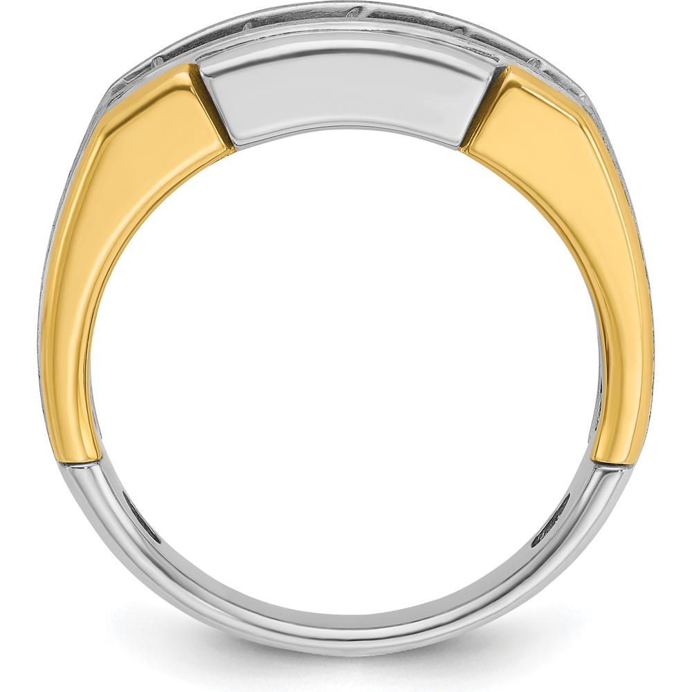 14K Two-Tone Gold Men's Polished Satin and Grooved 5-Stone Ring Mounting by IBGoodman