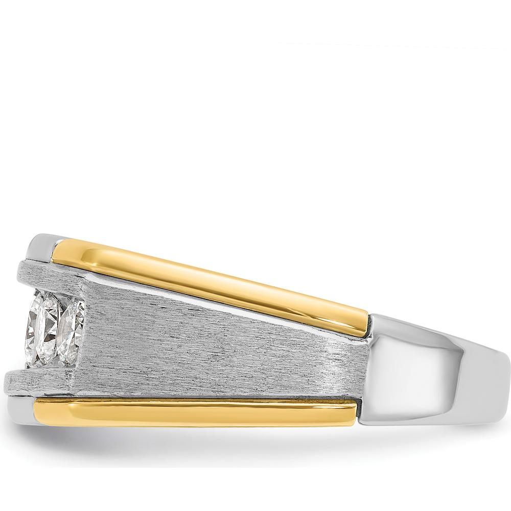 14K Two-Tone Gold Men's Polished Satin and Grooved 5-Stone Ring Mounting by IBGoodman