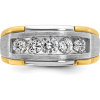14K Two-Tone Gold Men's Polished Satin and Grooved 5-Stone Ring Mounting by IBGoodman