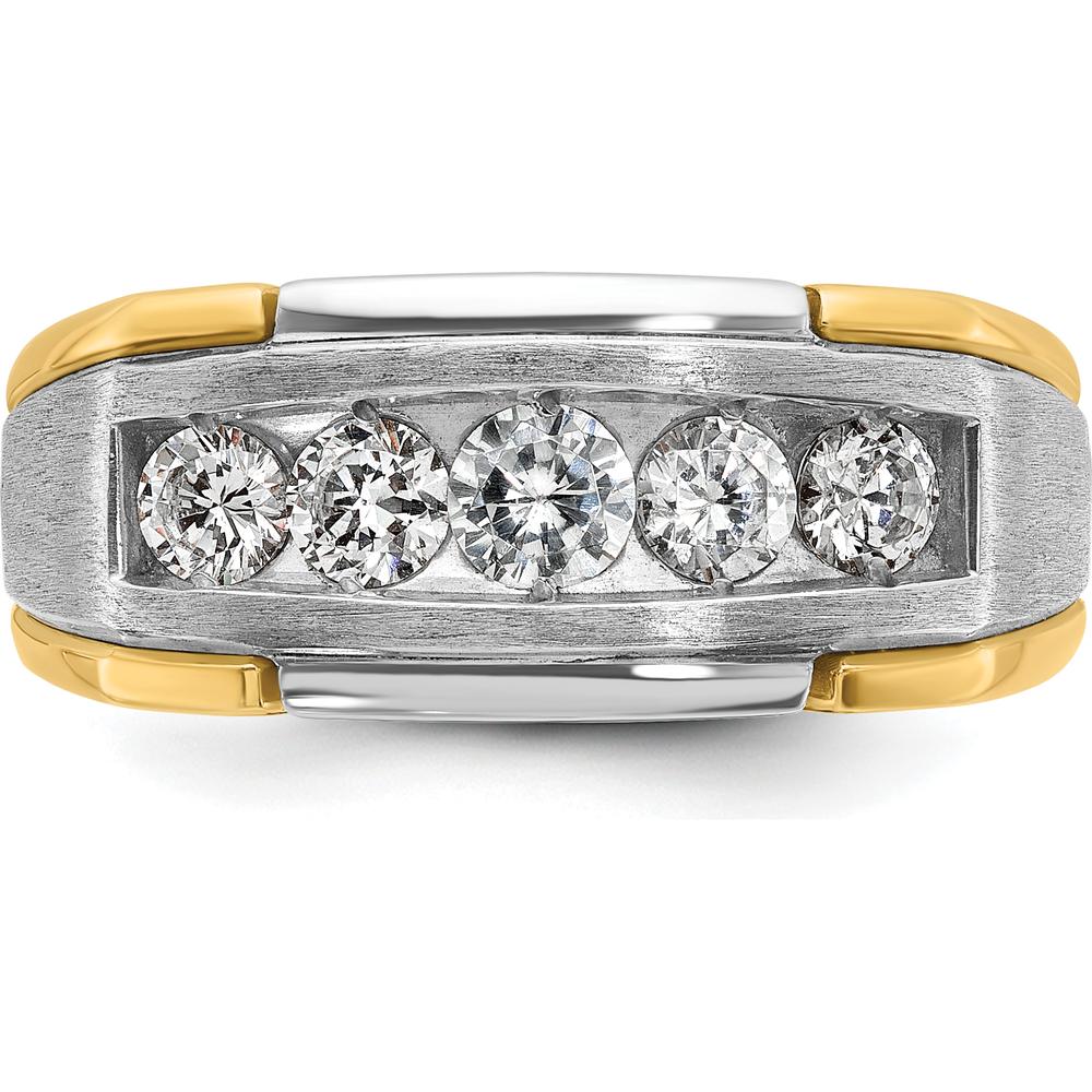 14K Two-Tone Gold Men's Polished Satin and Grooved 5-Stone Ring Mounting by IBGoodman