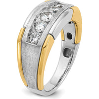 14K Two-Tone Gold Men's Polished Satin and Grooved 5-Stone Ring Mounting by IBGoodman