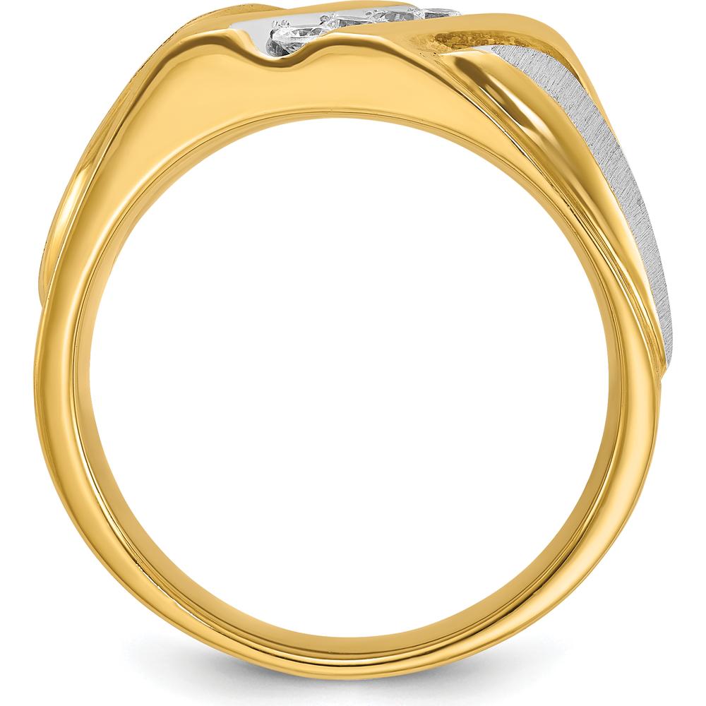 14K Two-Tone Gold Men's Polished Satin Grooved 4-Stone Diamond Ring Mounting by IBGoodman