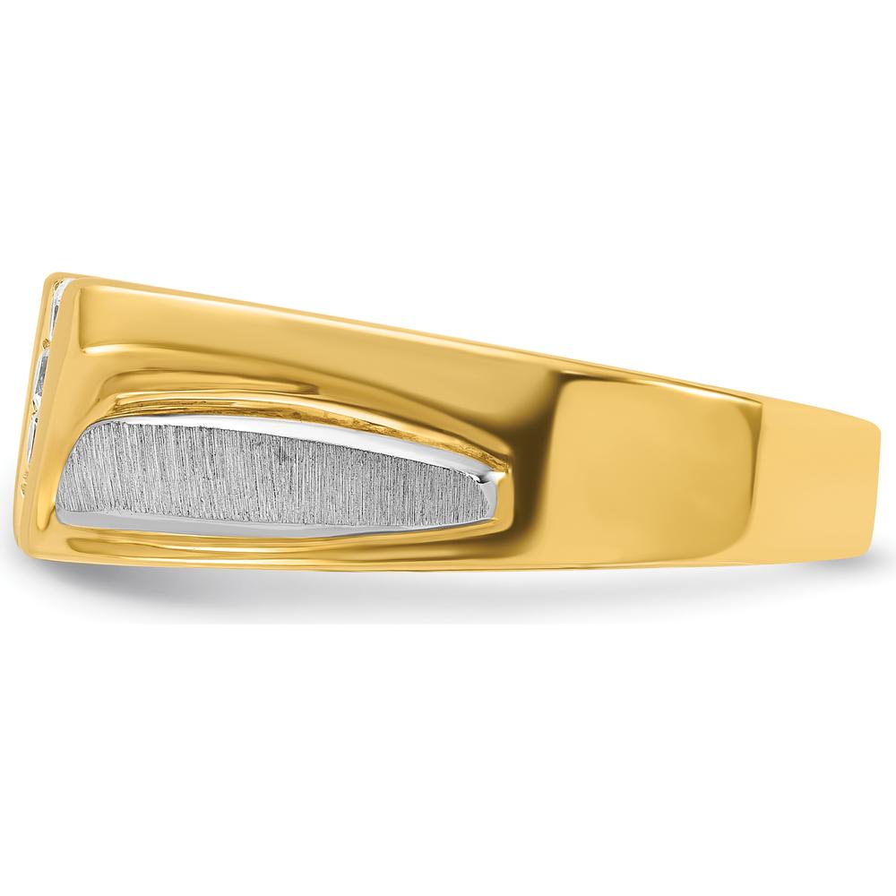 14K Two-Tone Gold Men's Polished Satin Grooved 4-Stone Diamond Ring Mounting by IBGoodman