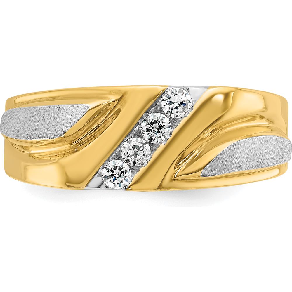 14K Two-Tone Gold Men's Polished Satin Grooved 4-Stone Diamond Ring Mounting by IBGoodman
