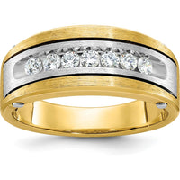 14K Two-Tone Gold Men's Polished Satin Grooved Ring - Stylish & Durable Design by IBGoodman