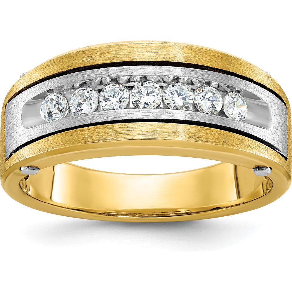 14K Two-Tone Gold Men's Polished Satin Grooved Ring - Stylish & Durable Design by IBGoodman