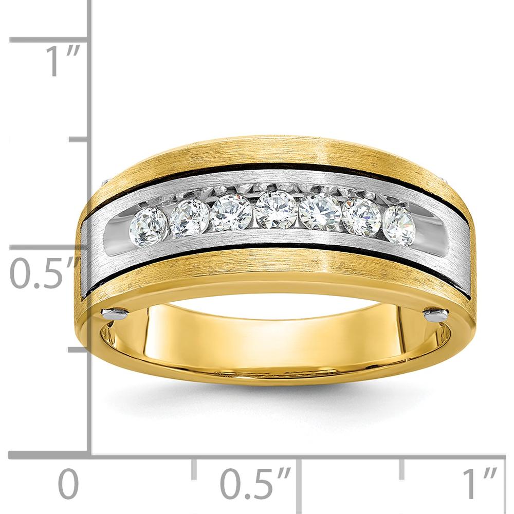 14K Two-Tone Gold Men's Polished Satin Grooved Ring - Stylish & Durable Design by IBGoodman