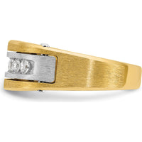 14K Two-Tone Gold Men's Polished Satin Grooved Ring - Stylish & Durable Design by IBGoodman