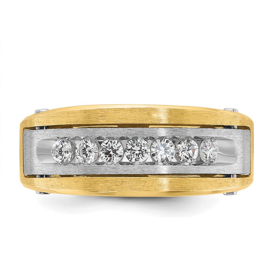 14K Two-Tone Gold Men's Polished Satin Grooved Ring - Stylish & Durable Design by IBGoodman