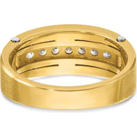14K Two-Tone Gold Men's Polished Satin Grooved Ring - Stylish & Durable Design by IBGoodman