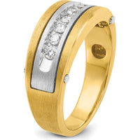 14K Two-Tone Gold Men's Polished Satin Grooved Ring - Stylish & Durable Design by IBGoodman