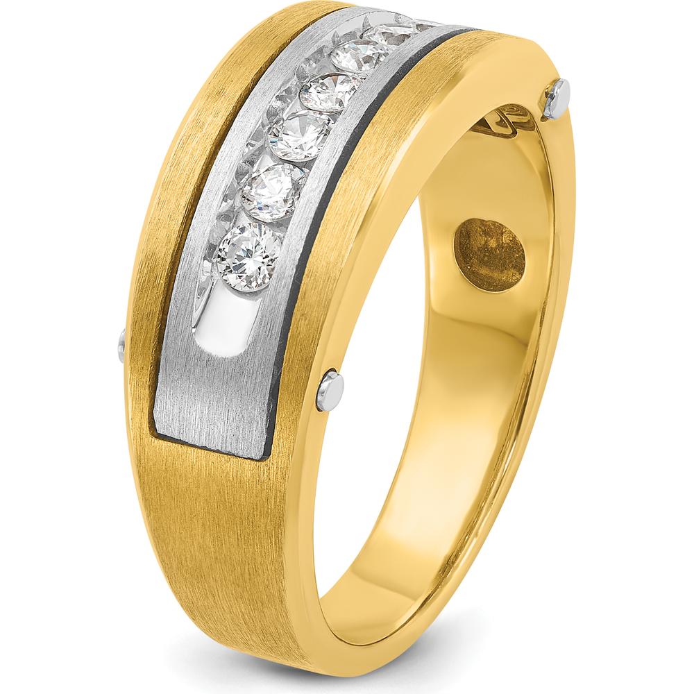 14K Two-Tone Gold Men's Polished Satin Grooved Ring - Stylish & Durable Design by IBGoodman
