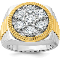 14K Two-Tone Gold Men's Ribbed Round Cluster Ring with Diamonds - 1.20 Carats Total Diamond Weight by IBGoodman