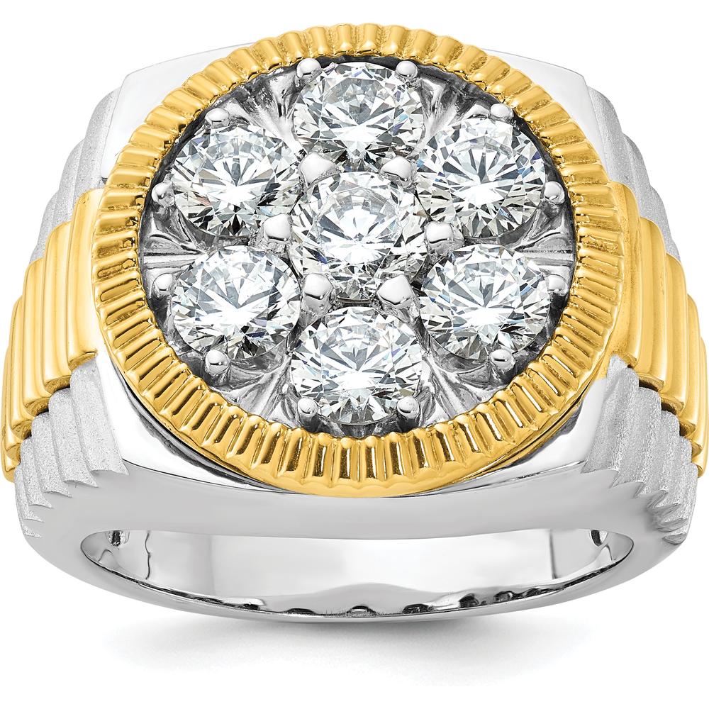 14K Two-Tone Gold Men's Ribbed Round Cluster Ring with Diamonds - 1.20 Carats Total Diamond Weight by IBGoodman