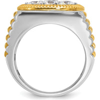 14K Two-Tone Gold Men's Ribbed Round Cluster Ring with Diamonds - 1.20 Carats Total Diamond Weight by IBGoodman